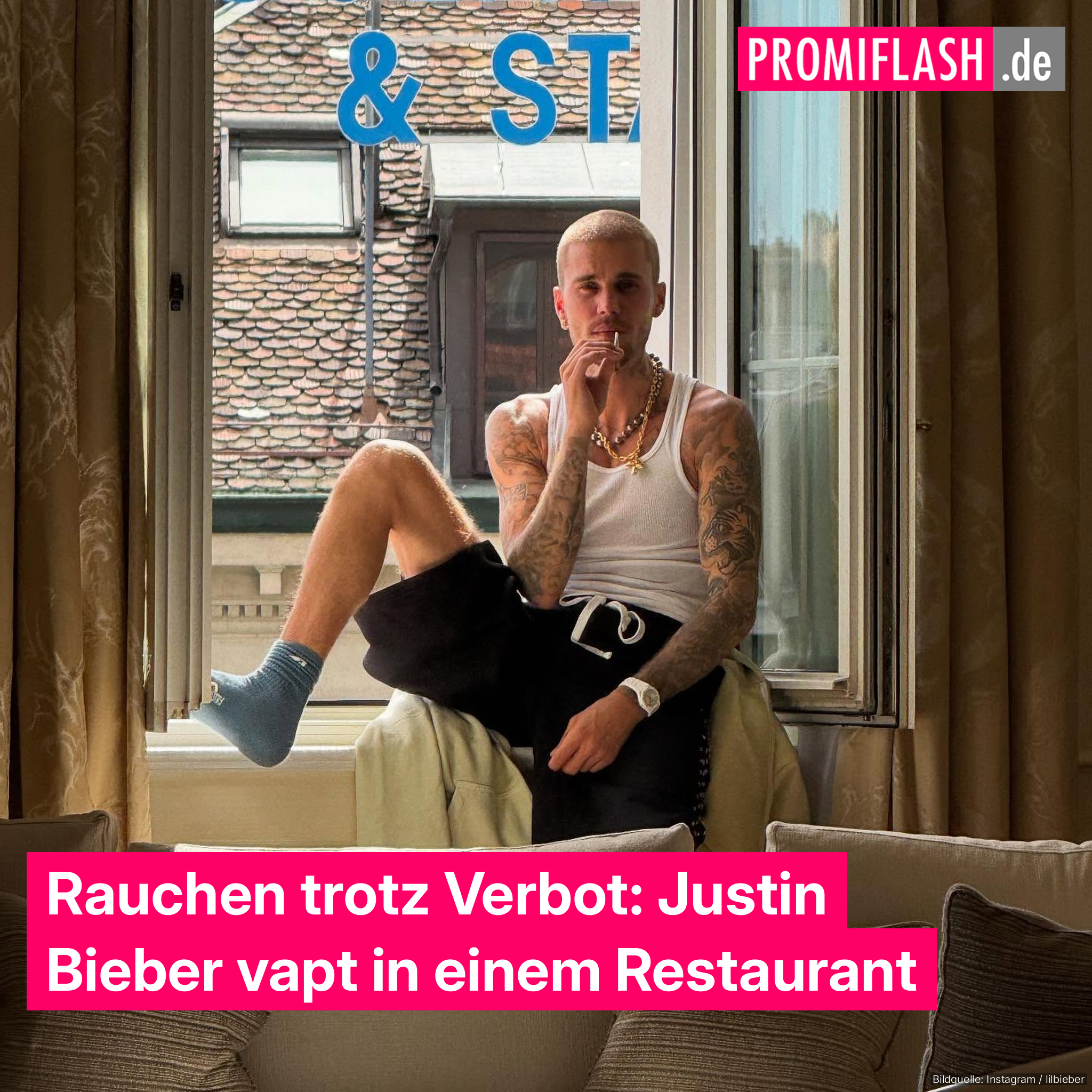 Rauchen trotz Verbot: Justin Bieber vapt in einem Restaurant